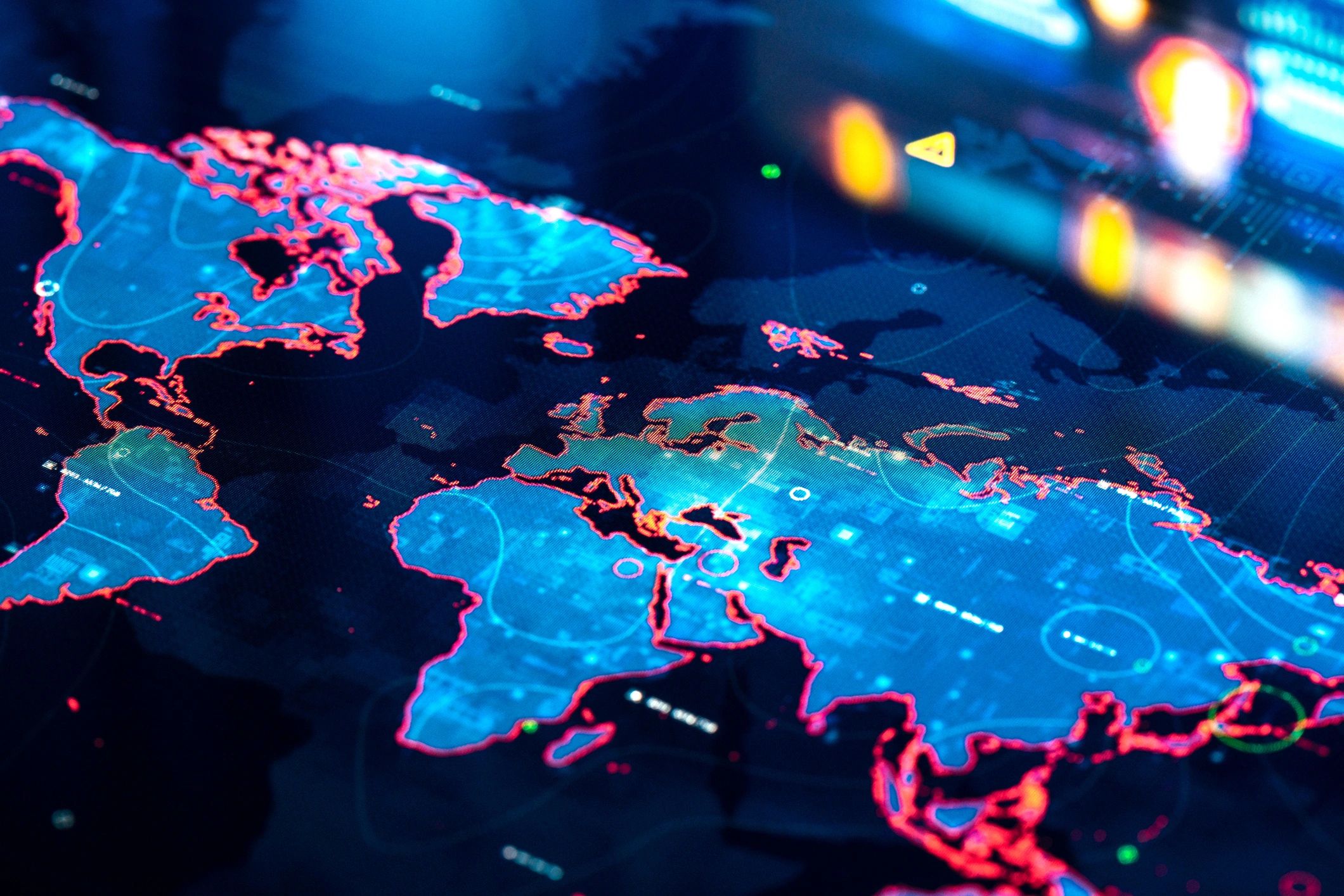 Digital world map symbolizing global data transmission